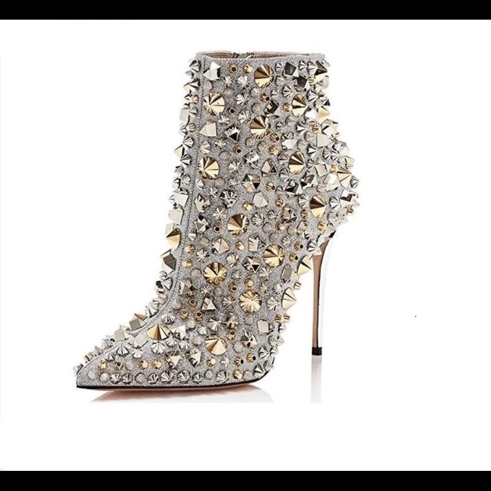 Spiked and Studded Stiletto Ankle Boots
